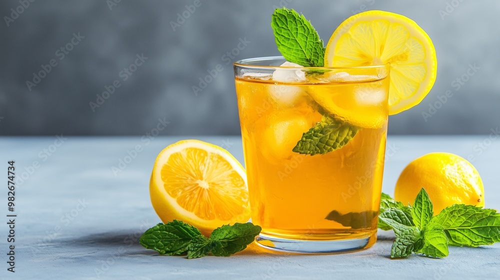 Fototapeta premium Refreshing Lemon Mint Iced Tea in a Glass