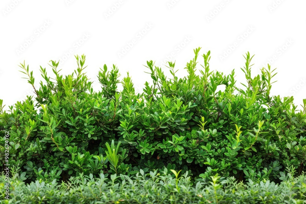 Fototapeta premium A close-up shot of a lush green leaf bush against a white background, perfect for highlighting nature or design elements