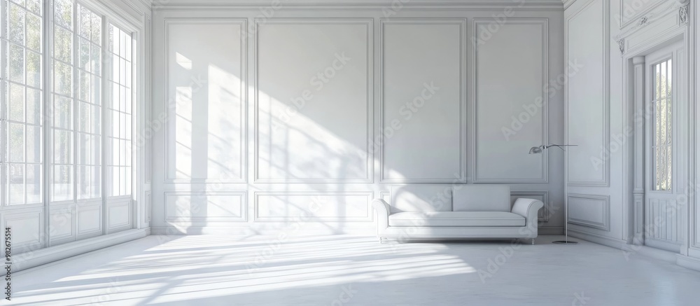 Fototapeta premium Minimalist white room interior design in a 3D rendering