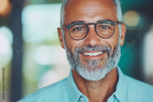 Smiling man with gray hair wearing glasses.