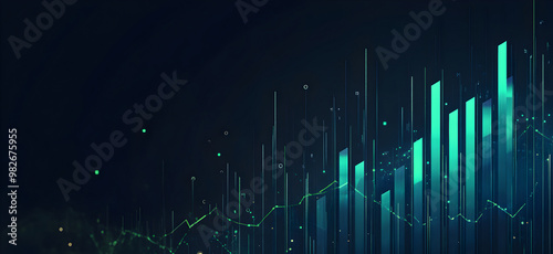 Futuristic stock market performance with glowing green bars
