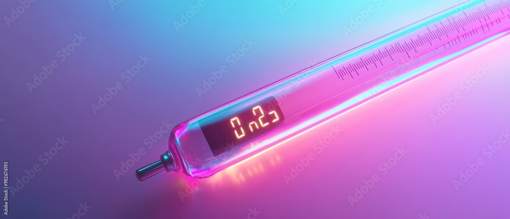 A futuristic thermometer glowing in vibrant colors, illustrating modern temperature measurement technology. A futuristic thermometer glowing in vibrant colors, illustrating modern temperature measurement technology.