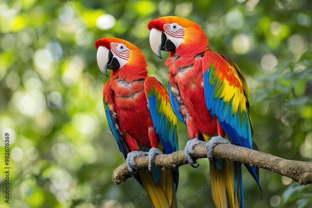 Macaws (Ara ararauna), pair, native to South America, captive, Wachenheim, Germany, Europe, ai Macaws (Ara ararauna), pair, native to South America, captive, Wachenheim, Germany, Europe, ai