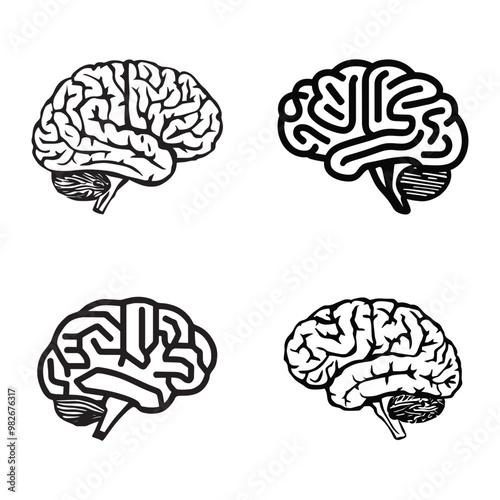 Black and white vector silhouettes set of human brain