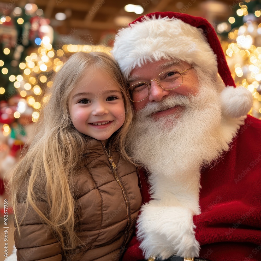 Child Sitting on Santa's Lap in Festive Christmas Mall Setting