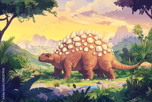 Ankylosaurus in a Lush Prehistoric Landscape