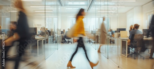 Blurred Motion of People Working in Modern Office
