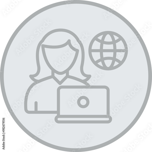 Remote Female Worker Icon Design