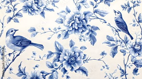 Floral blue seamless pattern vector illustration