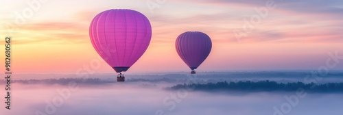 stunning and inspirational morning scene with hot air balloons overhead