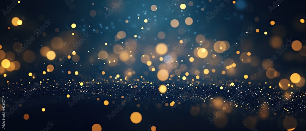 Fototapeta premium Abstract Golden Bokeh Lights on Blue Background