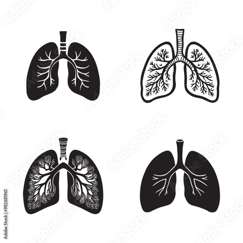 Black and white vector silhouettes set of human lungs