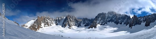 Majestic Snowy Mountain Range with Glacial Valley