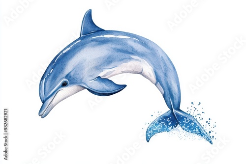 A vibrant watercolor illustration of a dolphin leaping gracefully through the water, showcasing its beauty and agility.