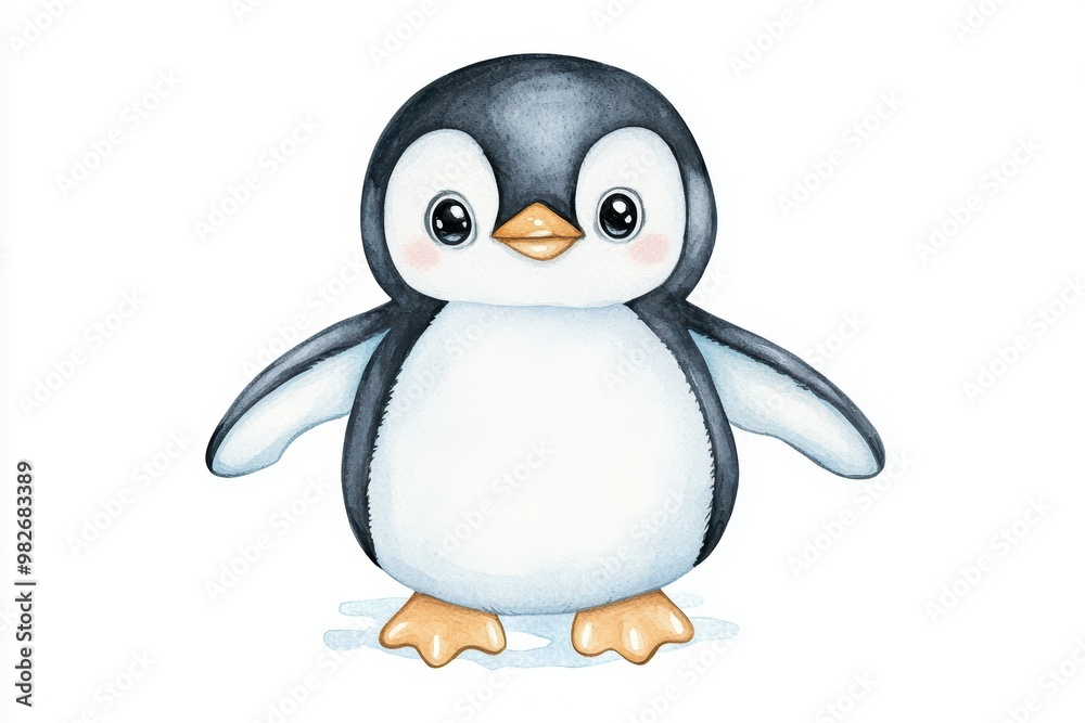 Adorable cartoon penguin character with big eyes, standing on ice, perfect for children's books and educational materials. Adorable cartoon penguin character with big eyes, standing on ice, perfect for children's books and educational materials.
