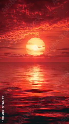 Red sky reflection on a calm evening, vector illustration