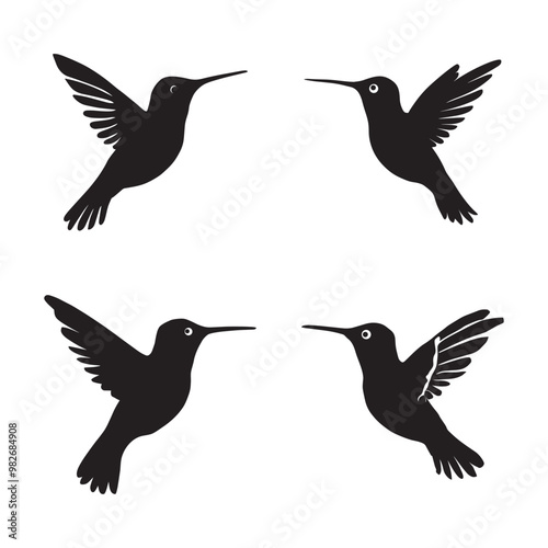 Hummingbird silhouette set black color vector illustration