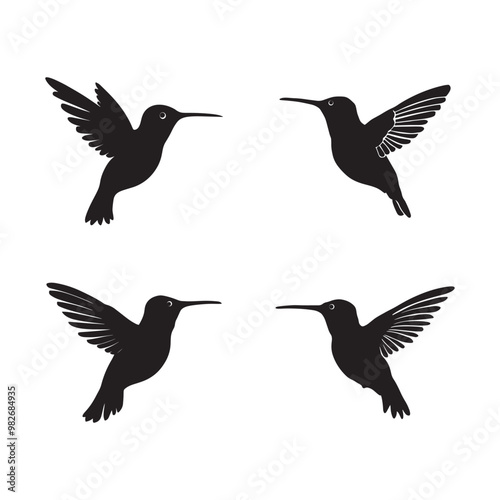 Hummingbird silhouette set black color vector illustration