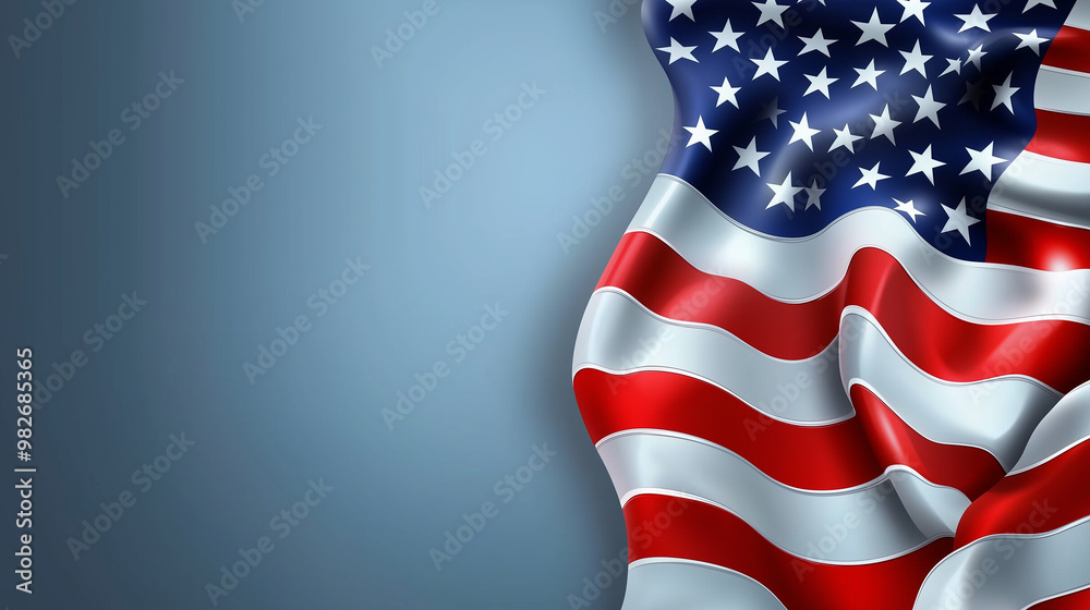 Obraz premium usa flag waving against a blue background, ample space for text, election banner 2024, independence day, memorial day concept 