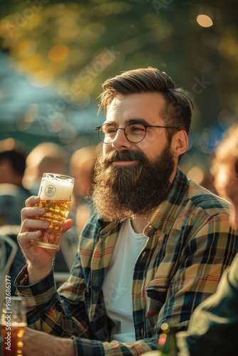 A person enjoying a cold one with friends or alone, ideal for background use