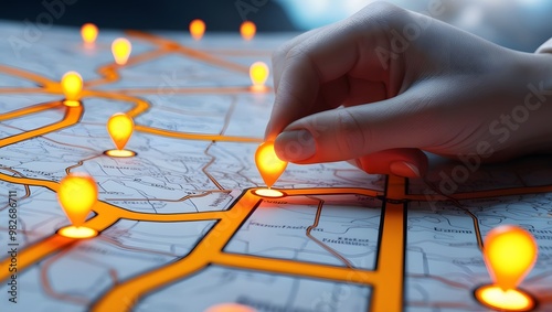 Hand Pointing at Location Pin on Map