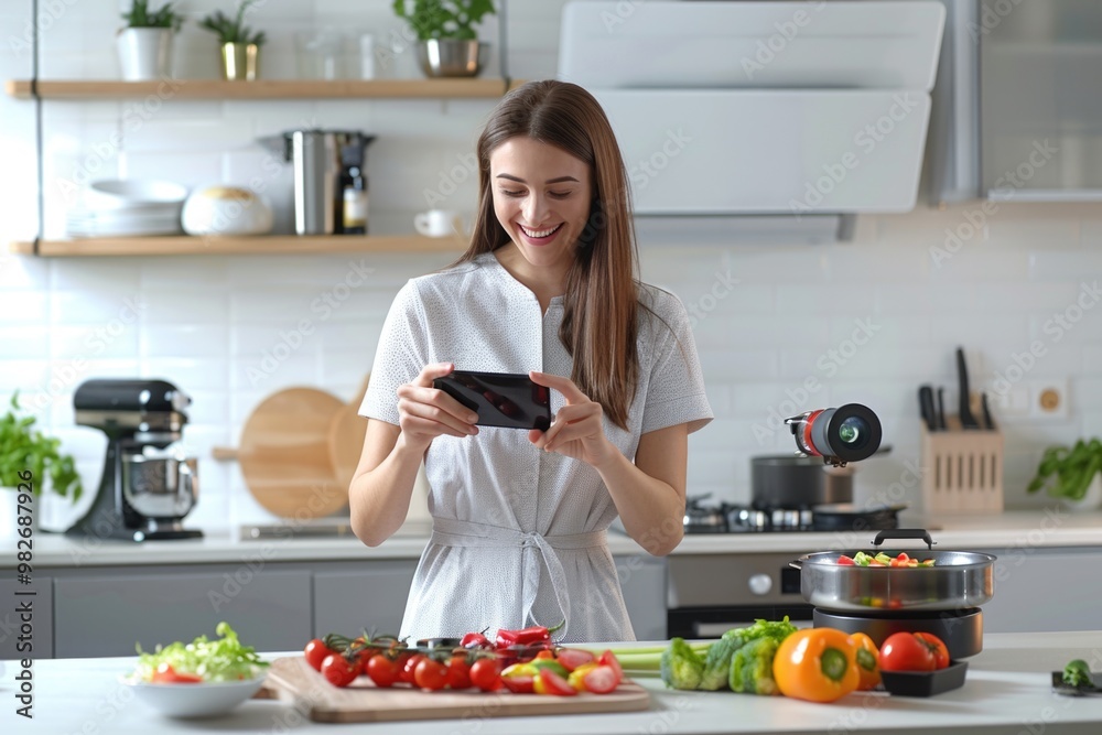 A person checking their tablet in a home kitchen