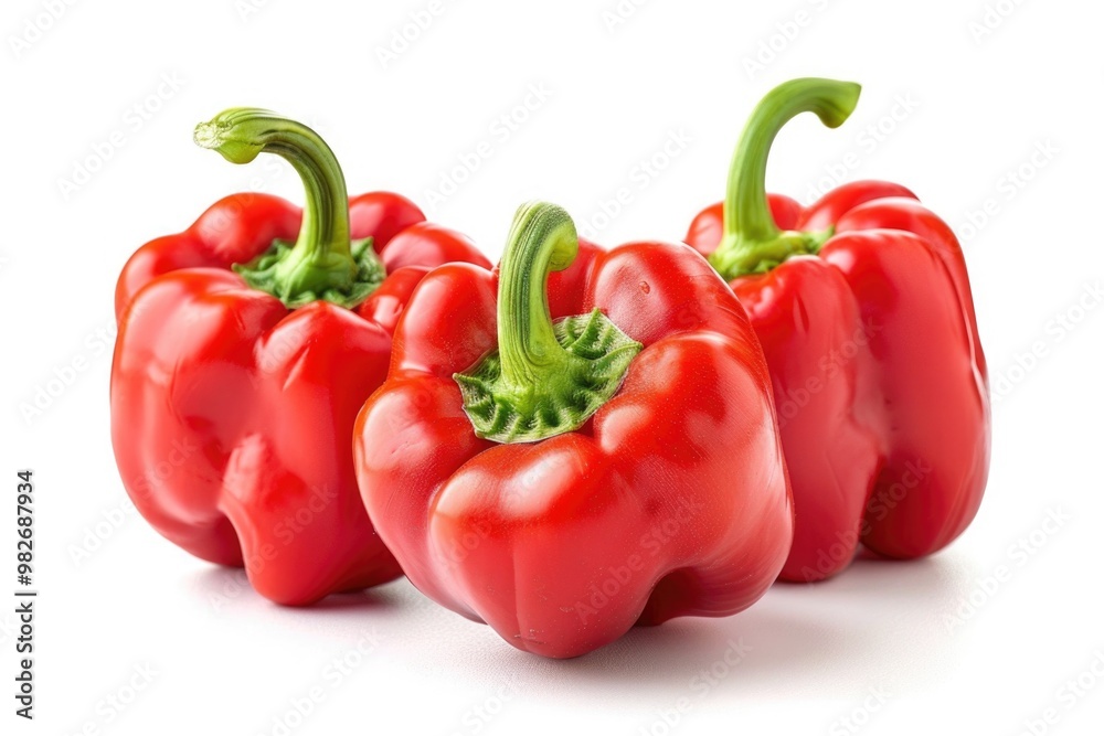 A cluster of bright red peppers arranged side by side, ideal for food or still life photography A cluster of bright red peppers arranged side by side, ideal for food or still life photography