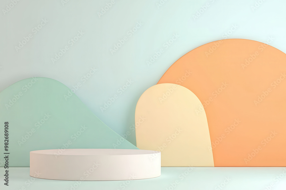 Modern abstract backdrop with pastel geometrical shapes creating a serene aesthetic, ideal for product display or digital art backgrounds. Modern abstract backdrop with pastel geometrical shapes creating a serene aesthetic, ideal for product display or digital art backgrounds.