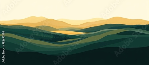 Dramatic Green And Gold Mountain Landscape Wallpaper