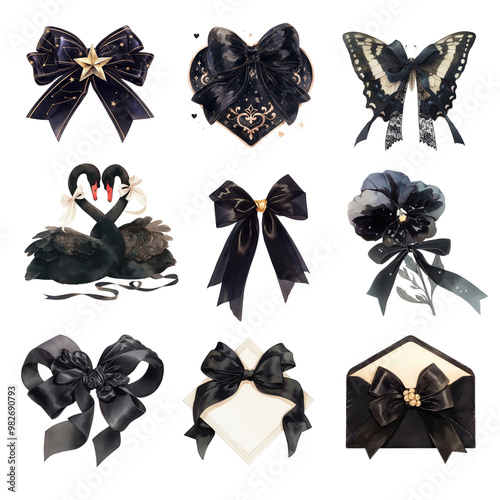 Fototapeta Naklejka Na Ścianę i Meble -  PNG gothic coquette decorative item element set, transparent background