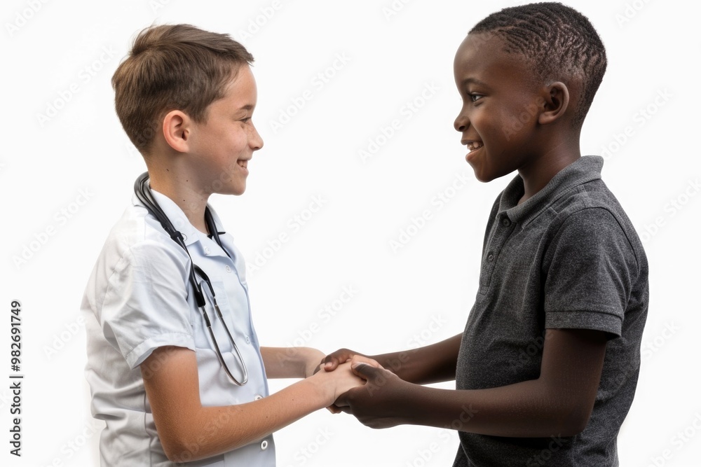 A scene of friendship and agreement between two young boys A scene of friendship and agreement between two young boys
