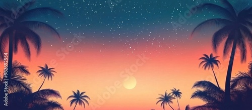 Tropical Night Sky With Pink Orange Blue Color Gradient