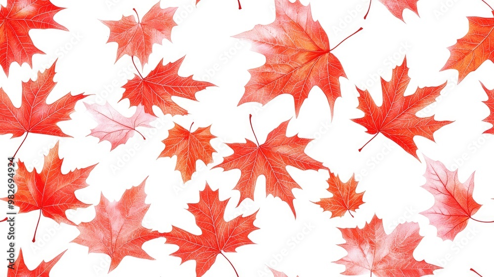 Fototapeta premium Seamless pattern featuring red maple leaves against a white background
