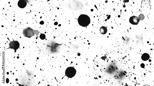 Fototapeta Naklejka Na Ścianę i Meble -  Seamless pattern featuring watercolor blots and abstract paint splashes Hand drawn repeated design with a black and white geometric texture