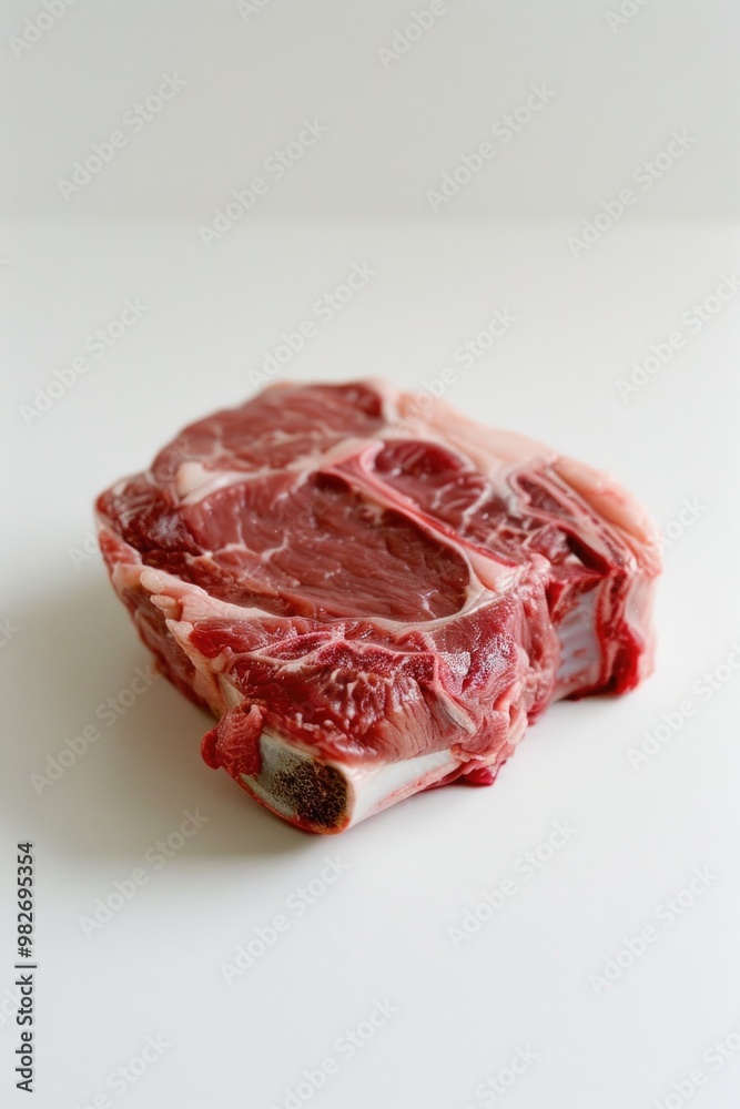 Freshly cut raw meat sits on a clean table, perfect for food preparation or photography props Freshly cut raw meat sits on a clean table, perfect for food preparation or photography props