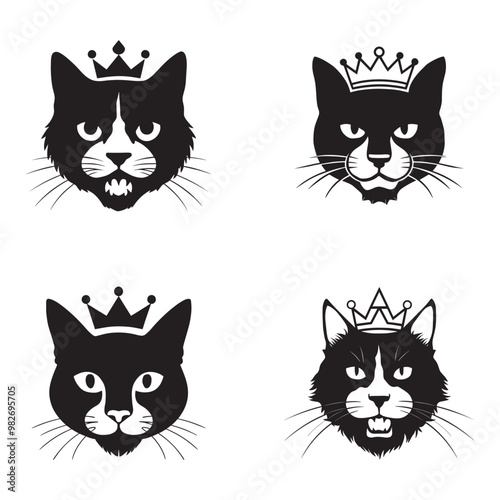 King cat silhouette set black color vector illustration
