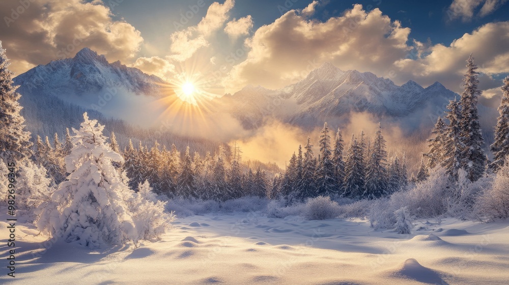 Obraz premium winter landscape mountains snow forest