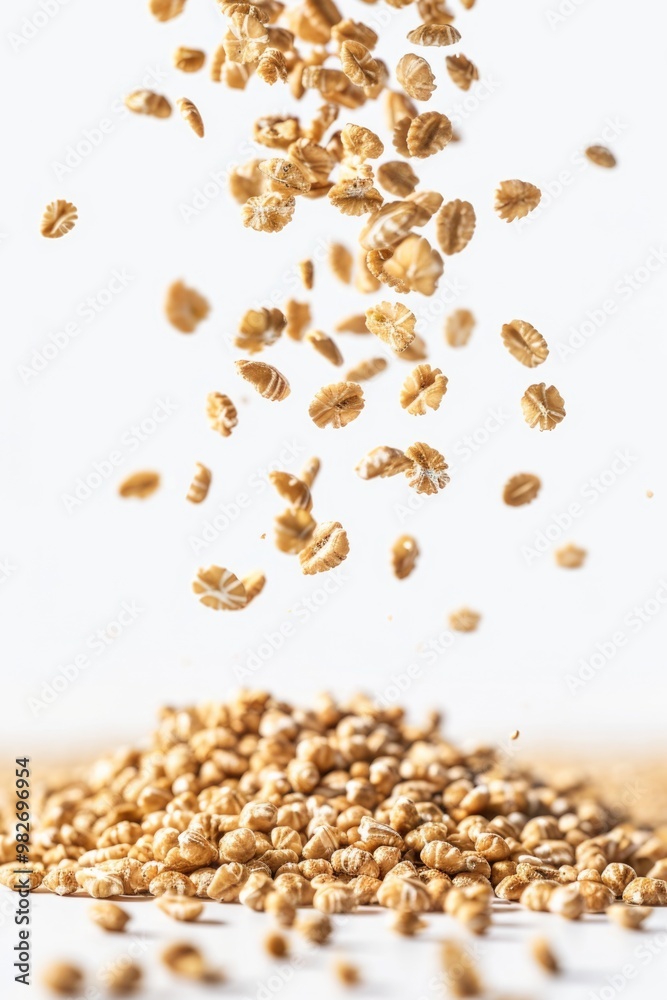 A pile of cereal falling through the air A pile of cereal falling through the air