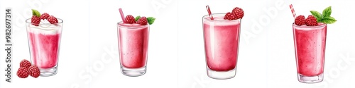 A refreshing raspberry smoothie with yogurt served in a transparent glass