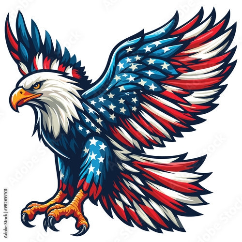 Patriotic eagle illustration detailed with American flag colors, vector artwork, Independence Day design photo