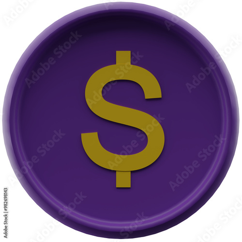 dollar sign icon 3d, Vector 3d illustration, Dollar coin, coins 3d icon. 