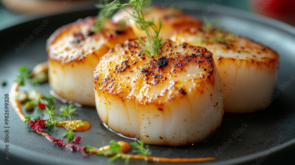 Scallop dish, close-up shot, professional photography