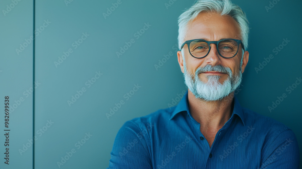 Smiling mature man with a gray beard. Smiling mature man with a gray beard.
