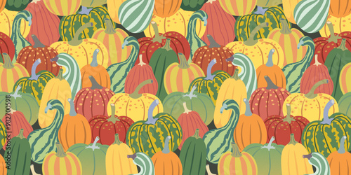 seamless pattern autumn pumpkins in vector. element for prints poster banner design decor backgrounds wallpaper packaging textile backdrops