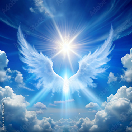 angel wings in the sky with bright sun