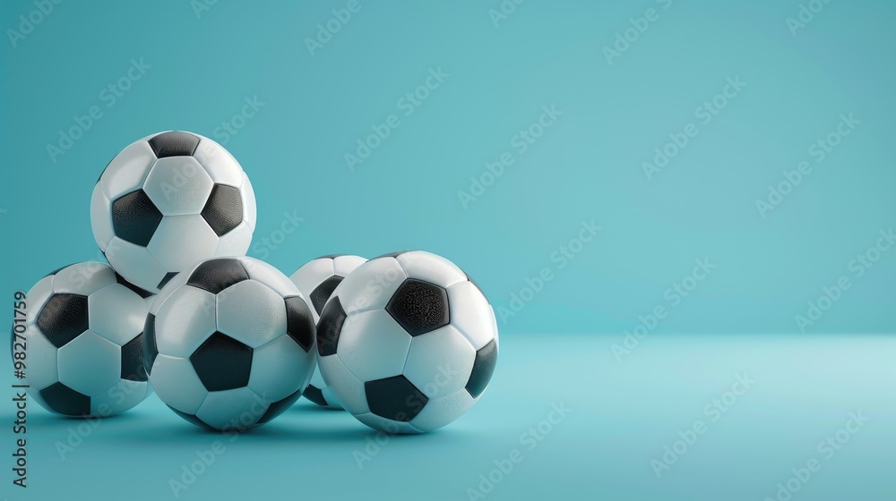 Soccer balls ona blue background. 3d render with copy space Soccer balls ona blue background. 3d render with copy space