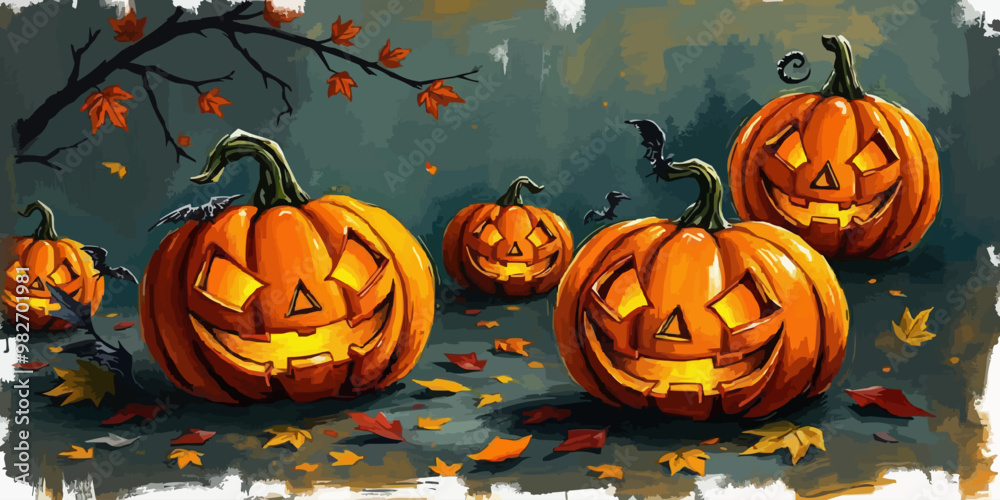 Fototapeta premium Happy Halloween theme vector illustration.