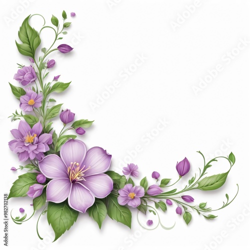 light purple flower leaf border left side