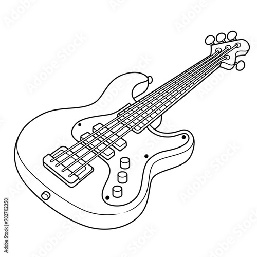 Clean and simple bass guitar outline, ready for coloring