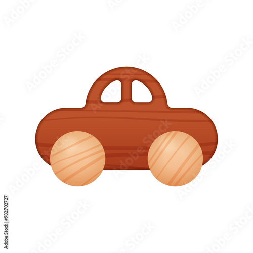 Vector illustration of a simple wooden toy car, ideal for children play.